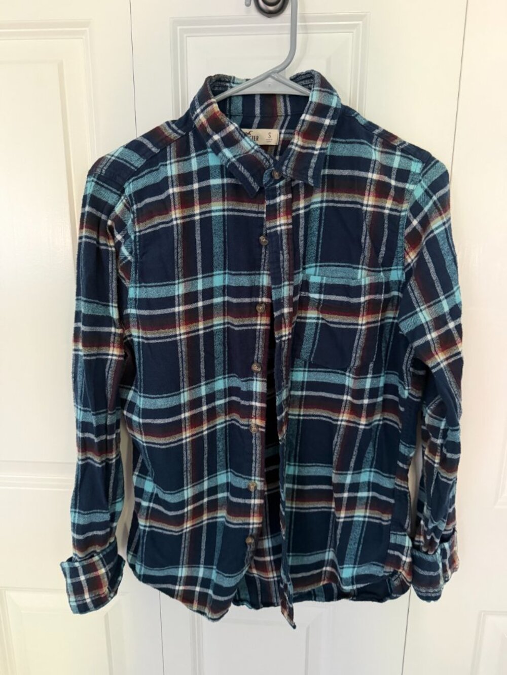 Vintage Hollister Flannel Long Sleeve Button Down Shirt / Blue Brown Plaid - S